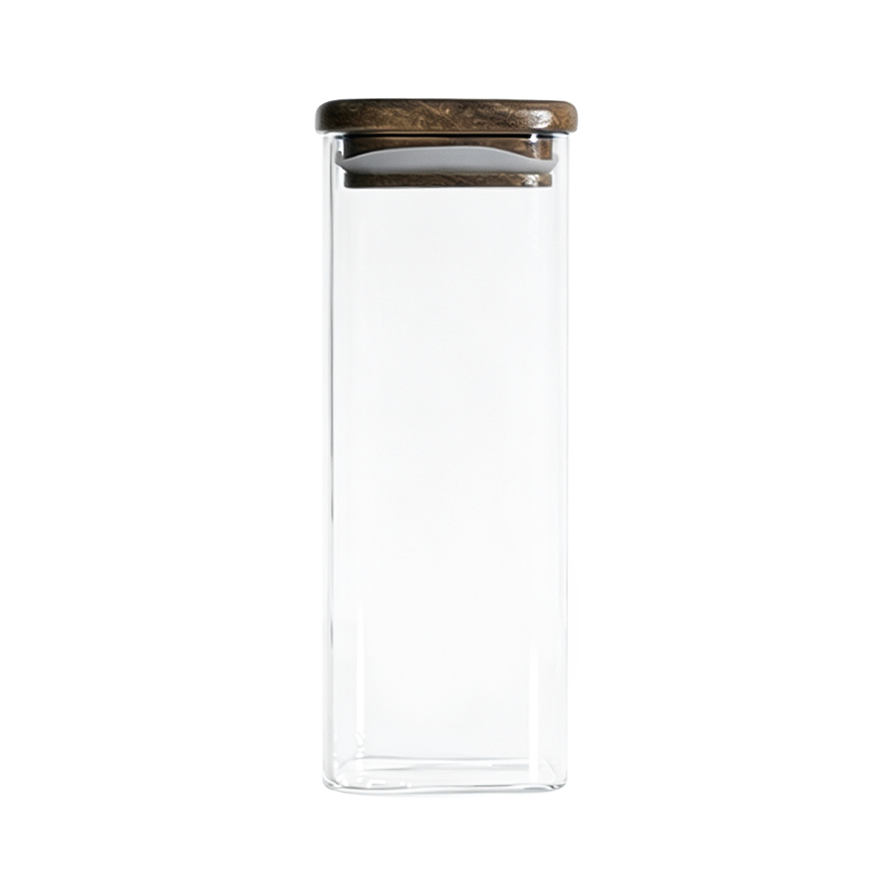 Tarro de almacenamiento de vidrio de borosilicato con tapa de madera de acacia
