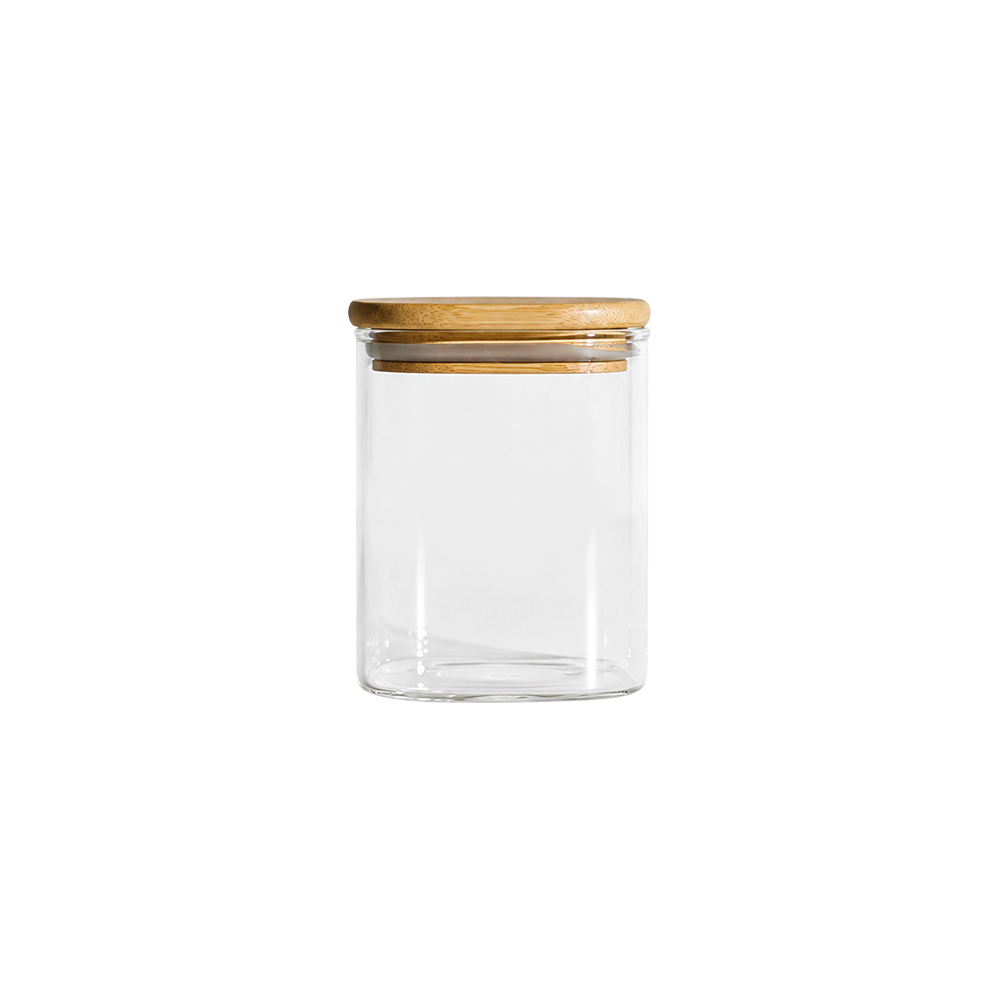 Tarro de almacenamiento de vidrio de borosilicato con tapa de bambú
