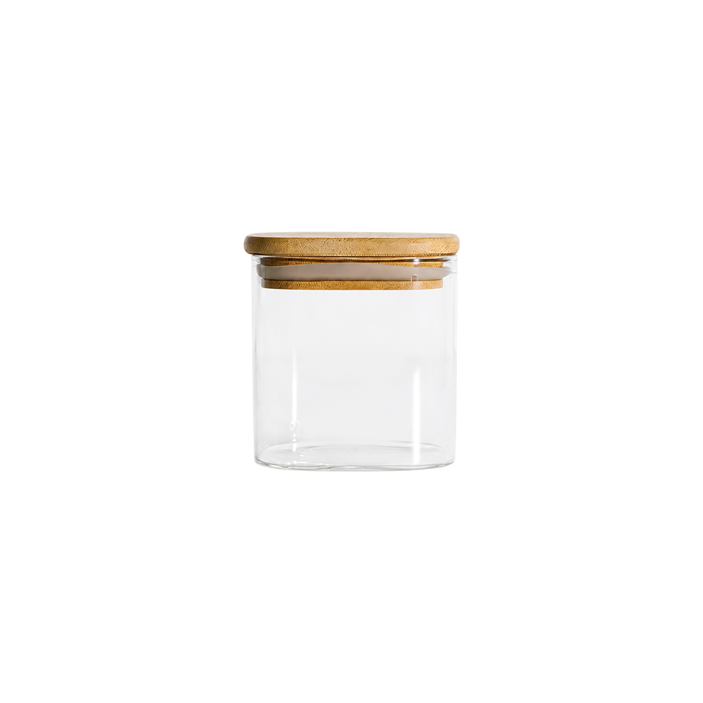 Tarro de almacenamiento de vidrio de borosilicato con tapa de bambú