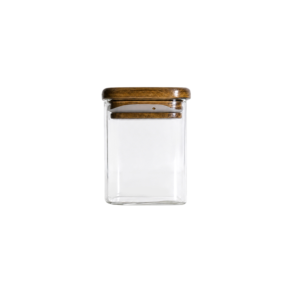 Tarro de almacenamiento de vidrio de borosilicato con tapa de madera de acacia