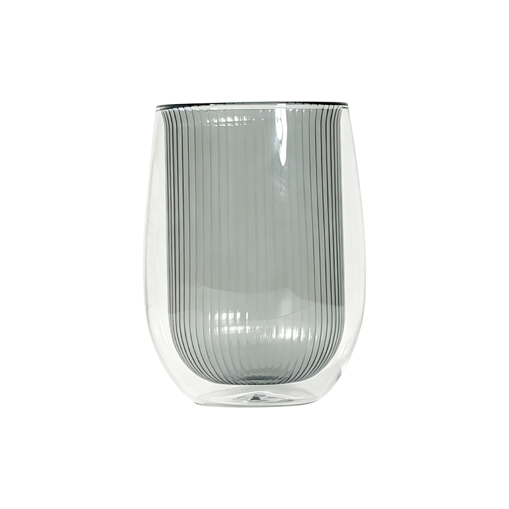 Vaso de vidrio de doble pared de borosilicato con rayas verticales