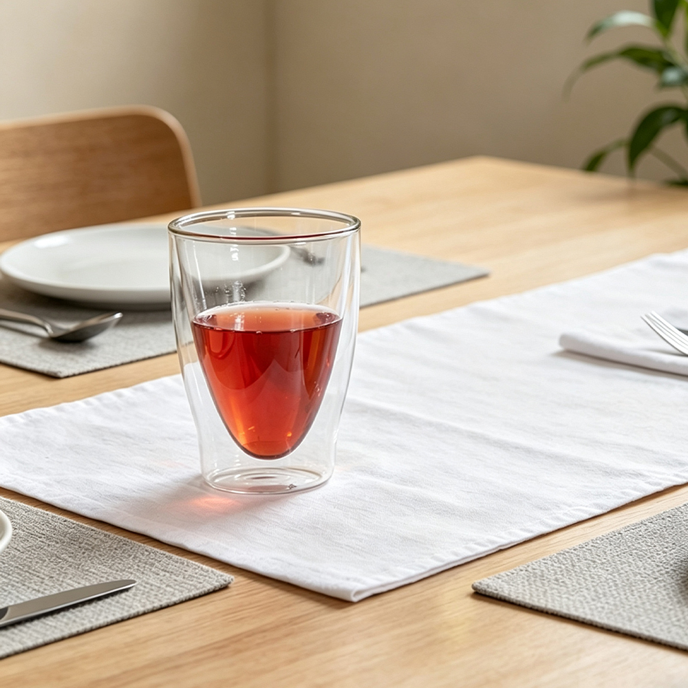 Vaso de vidrio de doble pared de borosilicato.