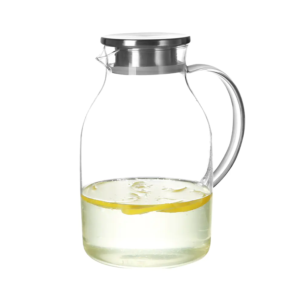 Jarra de agua de vidrio de borosilicato con tapa y asa de acero inoxidable