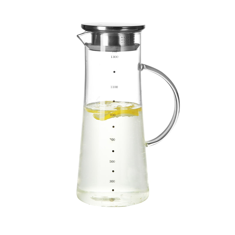 Jarra de agua de vidrio de borosilicato con tapa y asa de acero inoxidable