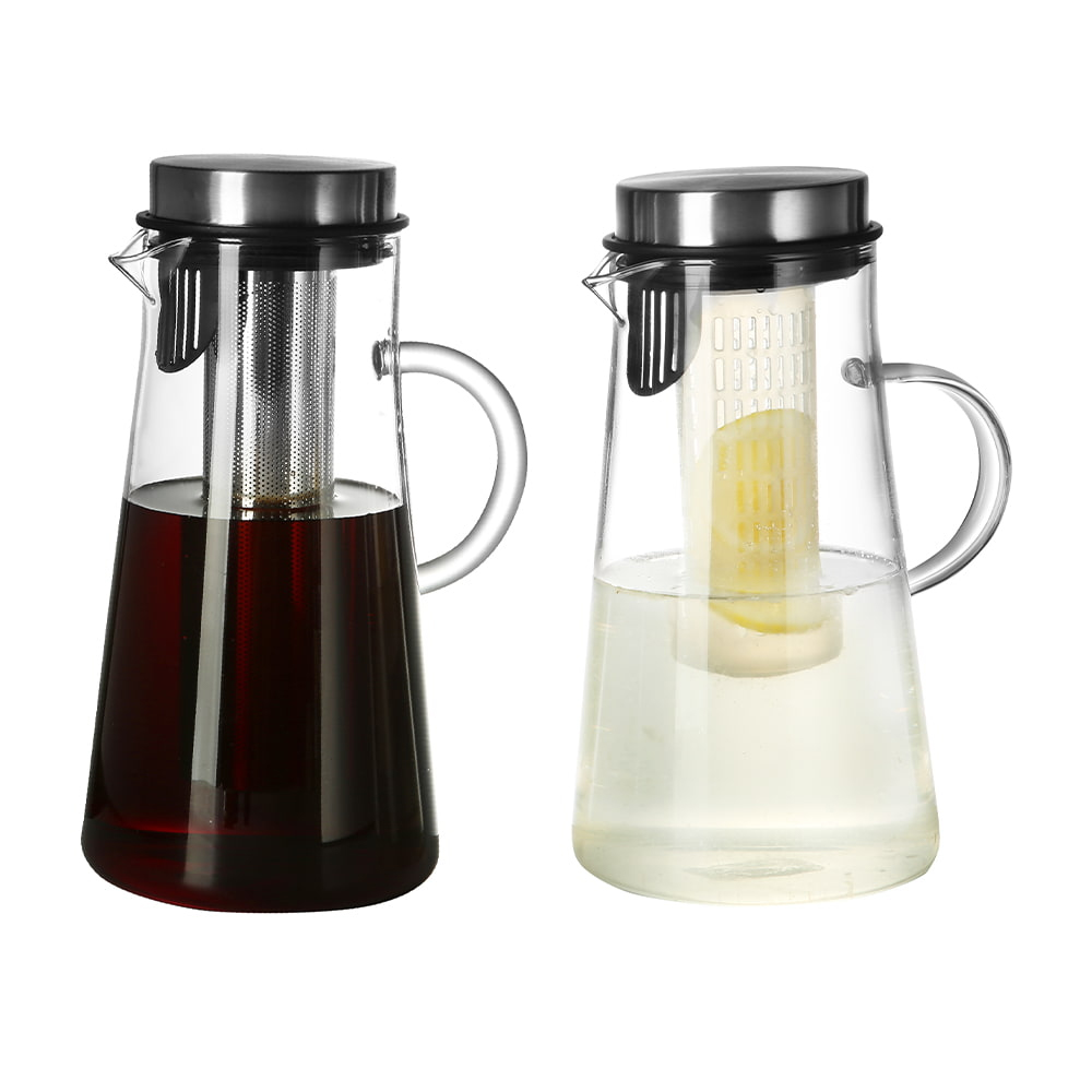 Tetera de vidrio para preparación fría con filtro y tapa de acero inoxidable