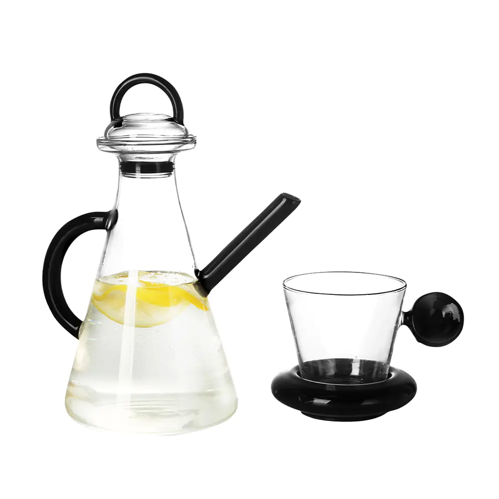 Juego de jarra de agua de vidrio de borosilicato con taza y asa de vidrio a juego