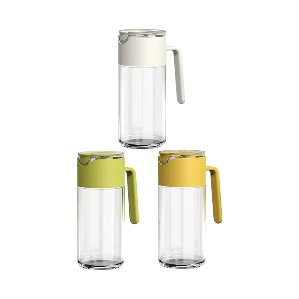 Dispensador de aceite de vidrio con tapa automática y asa, opciones multicolores