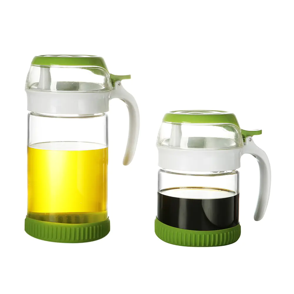 Vinagrera de aceite y vinagre de vidrio de borosilicato con tapa abatible