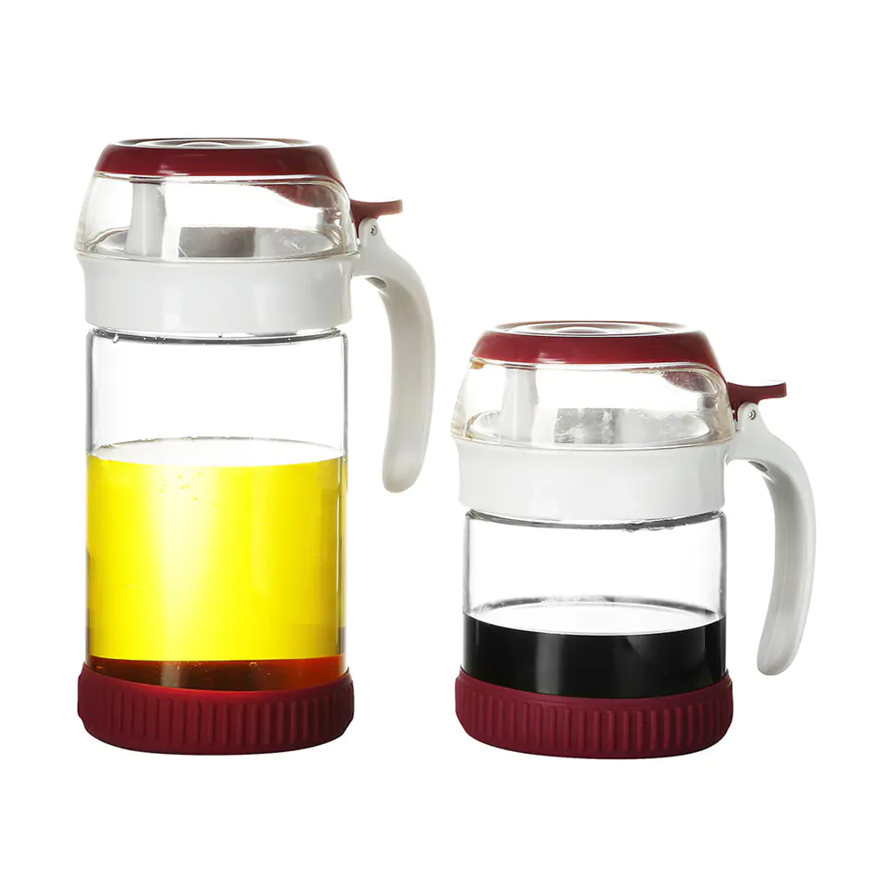 Vinagrera de aceite y vinagre de vidrio de borosilicato con tapa abatible