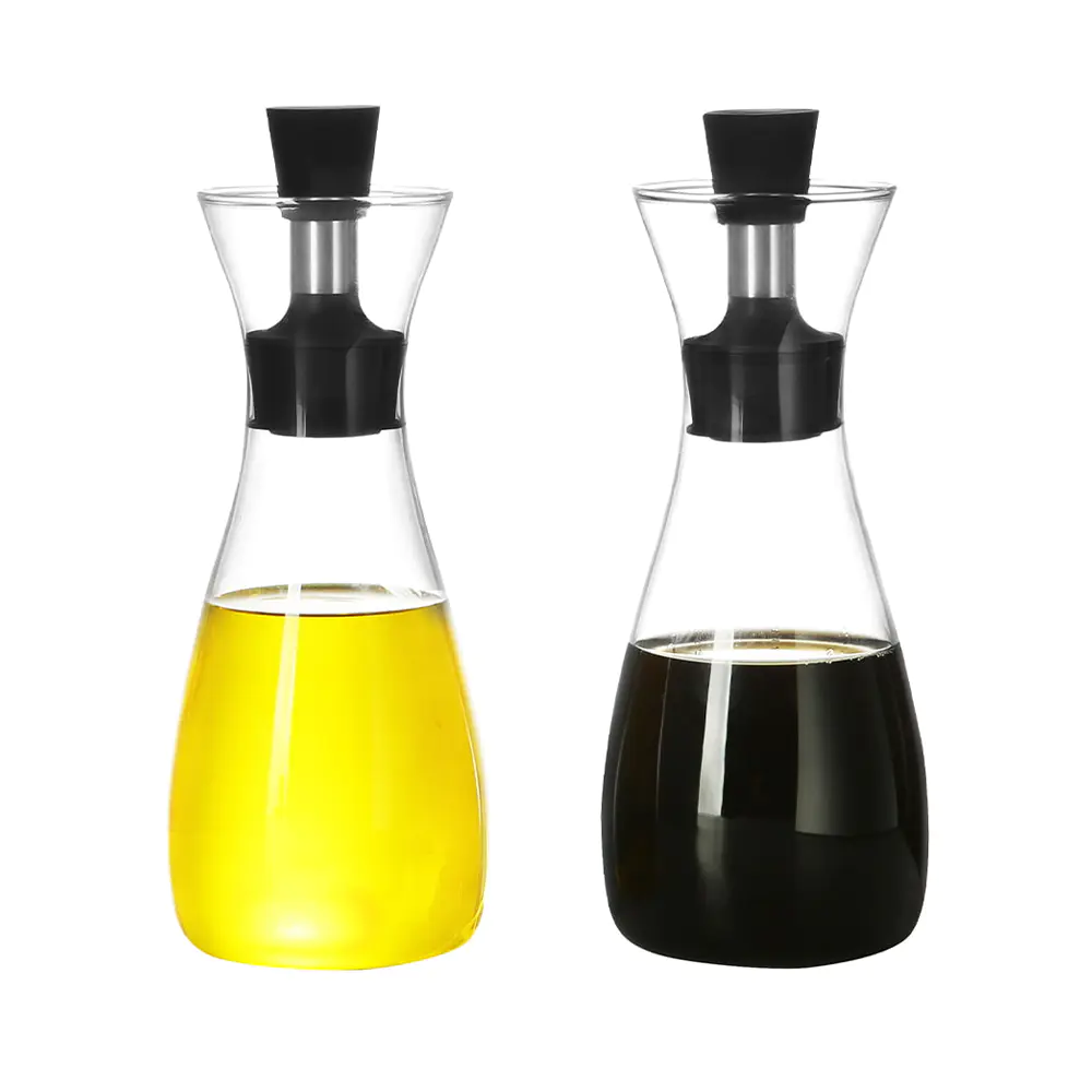 Vinagrera de aceite de oliva de vidrio transparente con tapón de pico vertedor desmontable