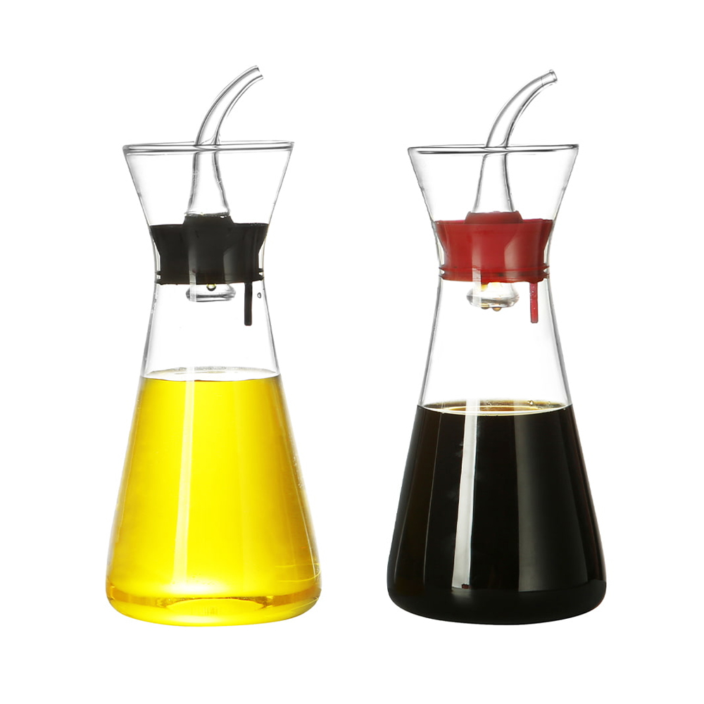 Vinagrera de aceite de oliva de vidrio transparente con tapón vertedor extraíble