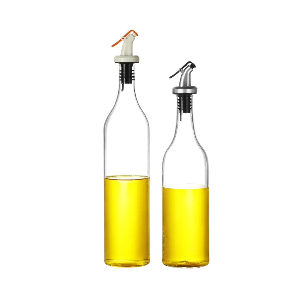 Botellas dispensadoras de vinagre y aceite de vidrio delgadas con tapón con boquilla vertedora