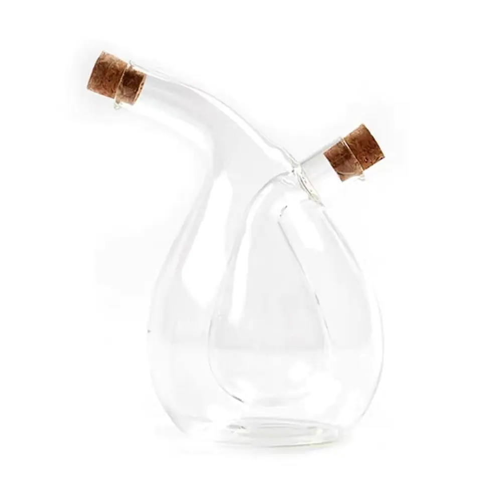 Botella de aceite y vinagre de vidrio en forma de lágrima de doble cámara 2 en 1