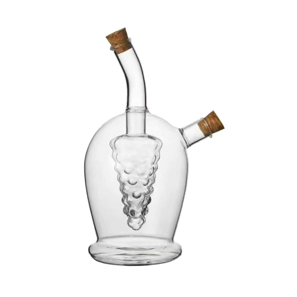 Dispensador creativo de aceite y vinagre de vidrio de doble cámara con tapones de corcho