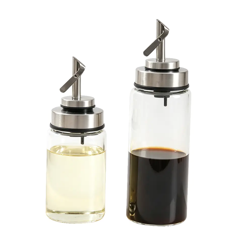 Botellas dispensadoras de vinagre y aceite de vidrio con boquilla vertedora de acero inoxidable