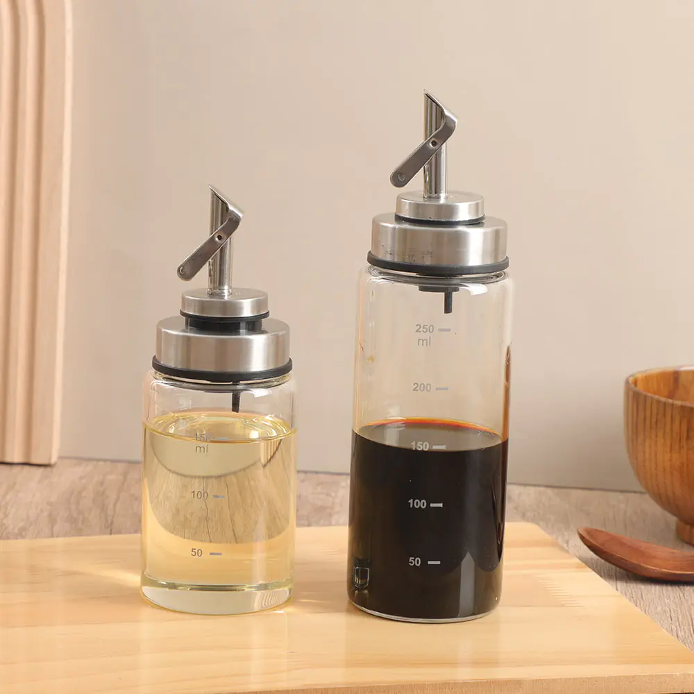 Botellas dispensadoras de vinagre y aceite de vidrio con boquilla vertedora de acero inoxidable