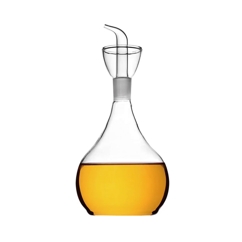 Botella dispensadora de aceite de vidrio en forma de lágrima con pico vertedor